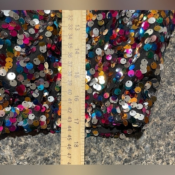 FULLY SEQUINED RAINBOW COLORED Cropped Blouse Sz XL Retro 70s Inspired Disco - Picture 10 of 10